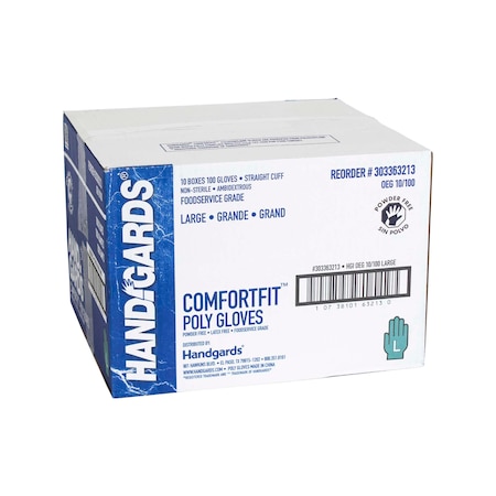 Handgards ComfortFit, Disposable Gloves, Poly, Powder-Free, L, 1000 PK, Clear 303363213